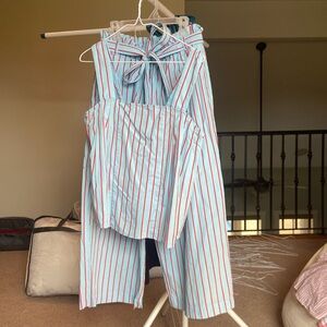 Powder blue and red striped set